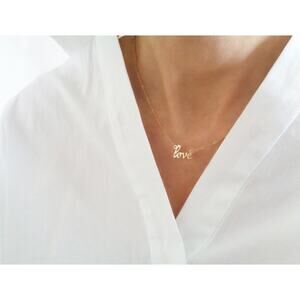 Solid Gold Love Necklace, Real 10K Gold Necklace, Dainty Necklace, Stamped 10K